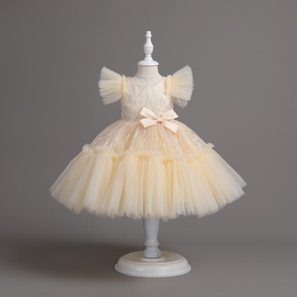 Amazon New Children's Dress Girls Sequined Tulle Piano Performance Princess Dress Cross-border Supply