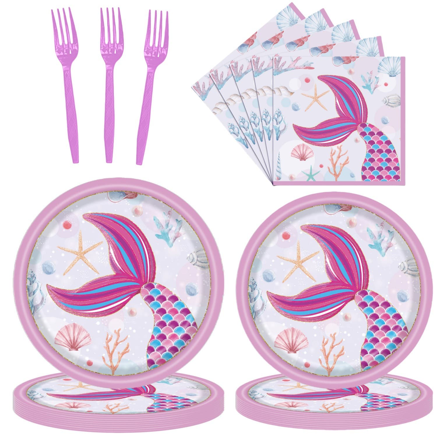 Purple Mermaid Theme Birthday Tableware Fish Scale Party Girl Decoration Disposable Paper Plate Paper Towel Tablecloth Set