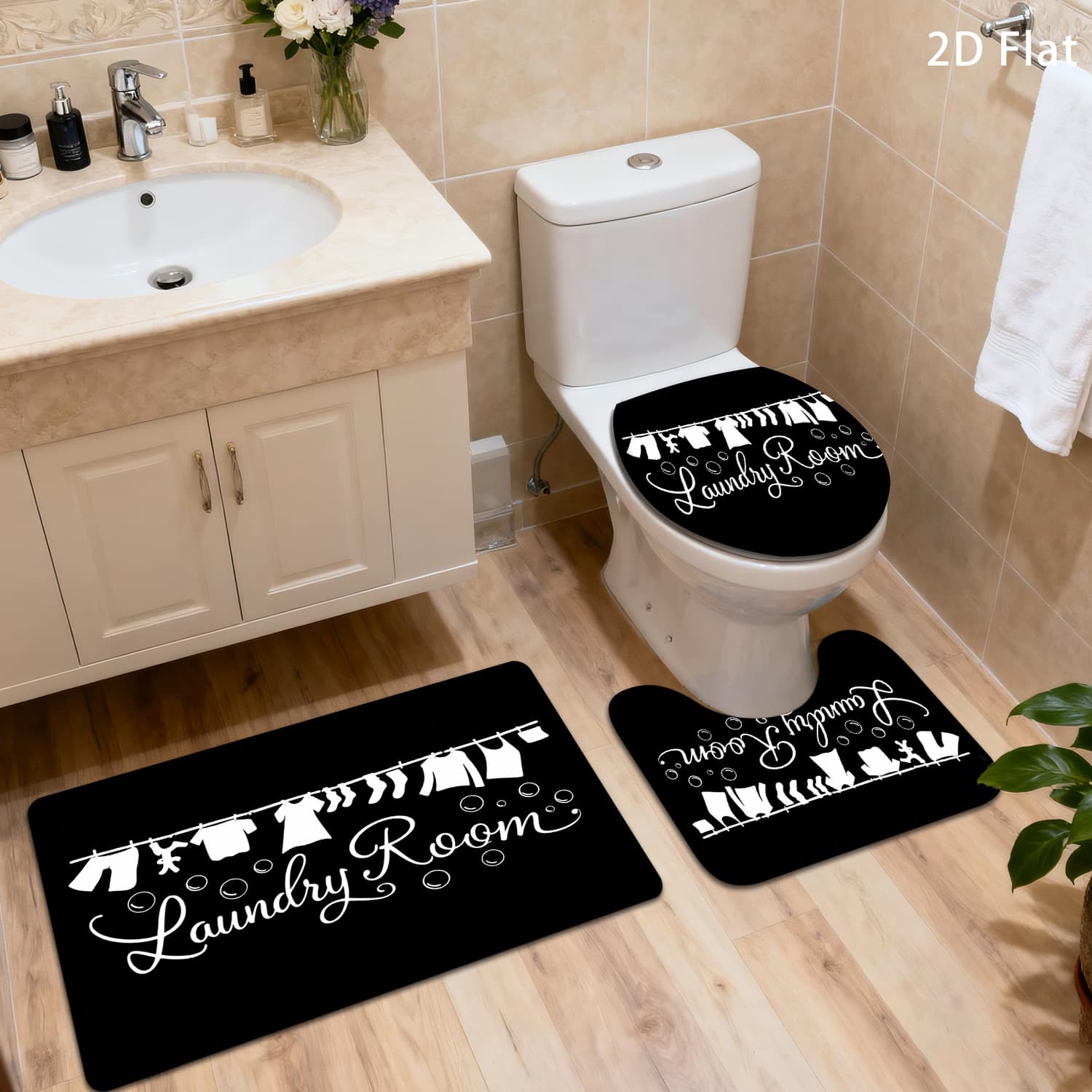 Amazon Bathroom Flannel Three-Piece Set Toilet Floor Mat Water-Absorbing Carpet Dropshipping