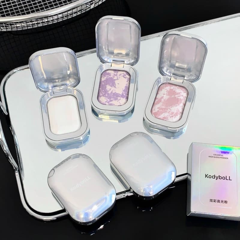 KodyboLL Shimmer Highlighter Powder Natural 3D Baked Glitter Pearl Fine Shimmer Long-Lasting Fine Texture Contour Highlighter Powder
