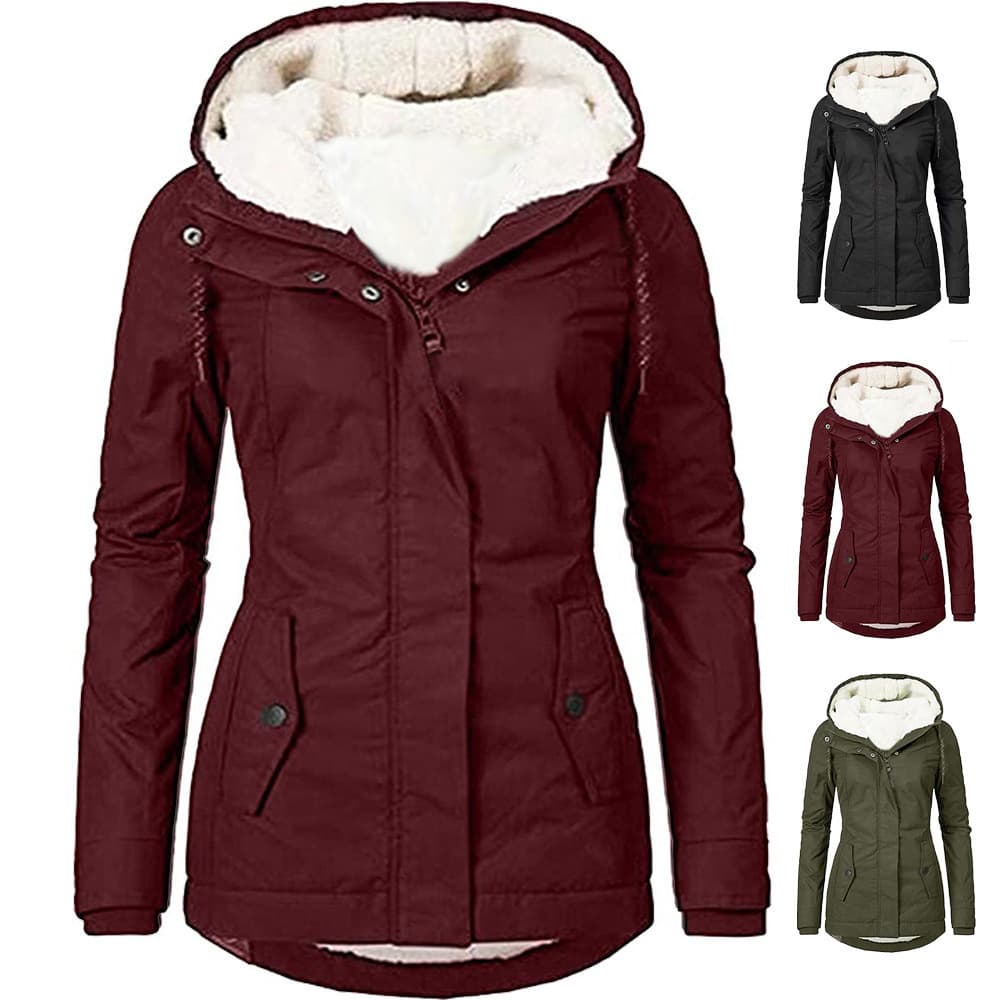 Multi-Color Cross-Border Women's Autumn/Winter New Coat, Solid Mid-Length Commuter Fleece-Lined Jacket