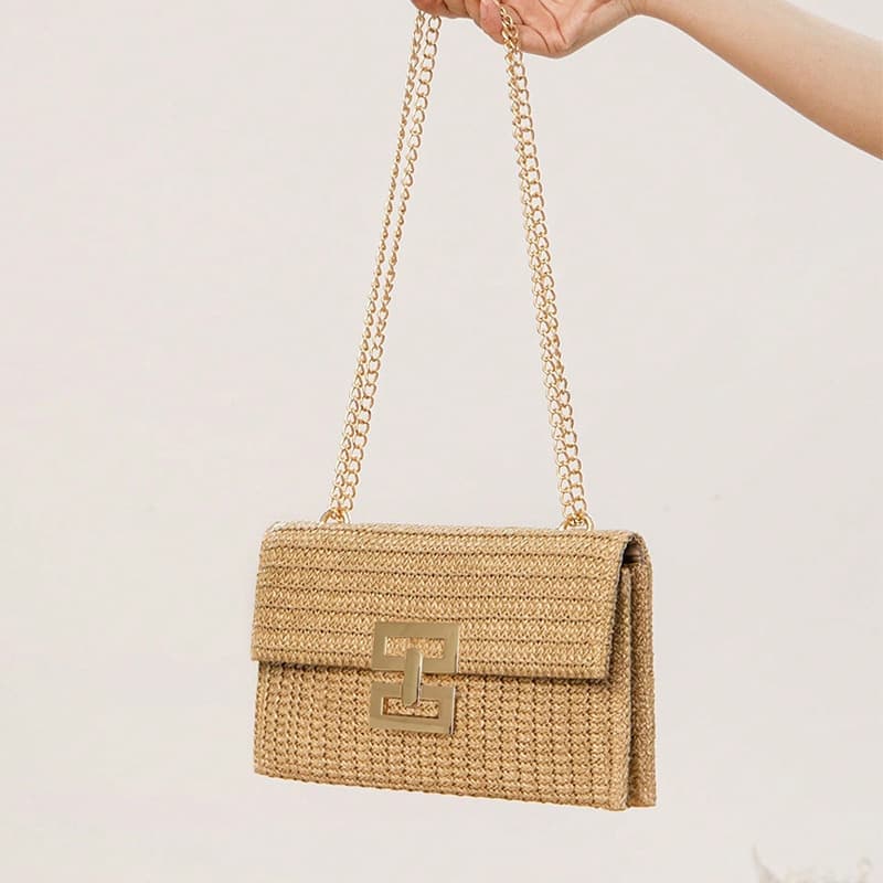 Bags for women 2025 new style holiday style multi-compartment chain flip twist lock straw bag shoulder bag cross-border women's bag