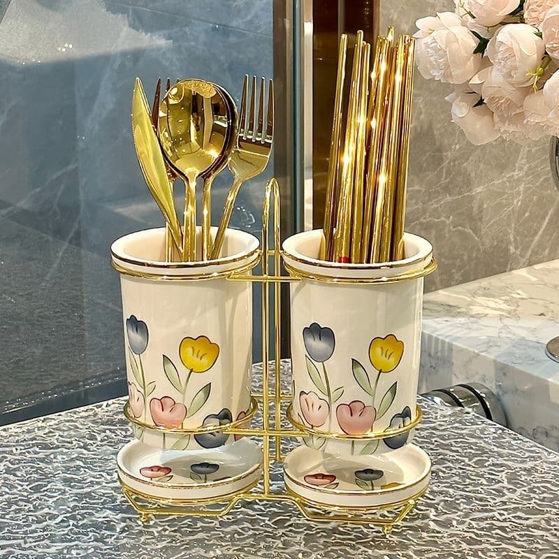 Xintaoju Light Luxury Chopstick Holder Drain Rack Countertop Chopstick Storage Box Kitchen Home High Appearance Chopstick F4