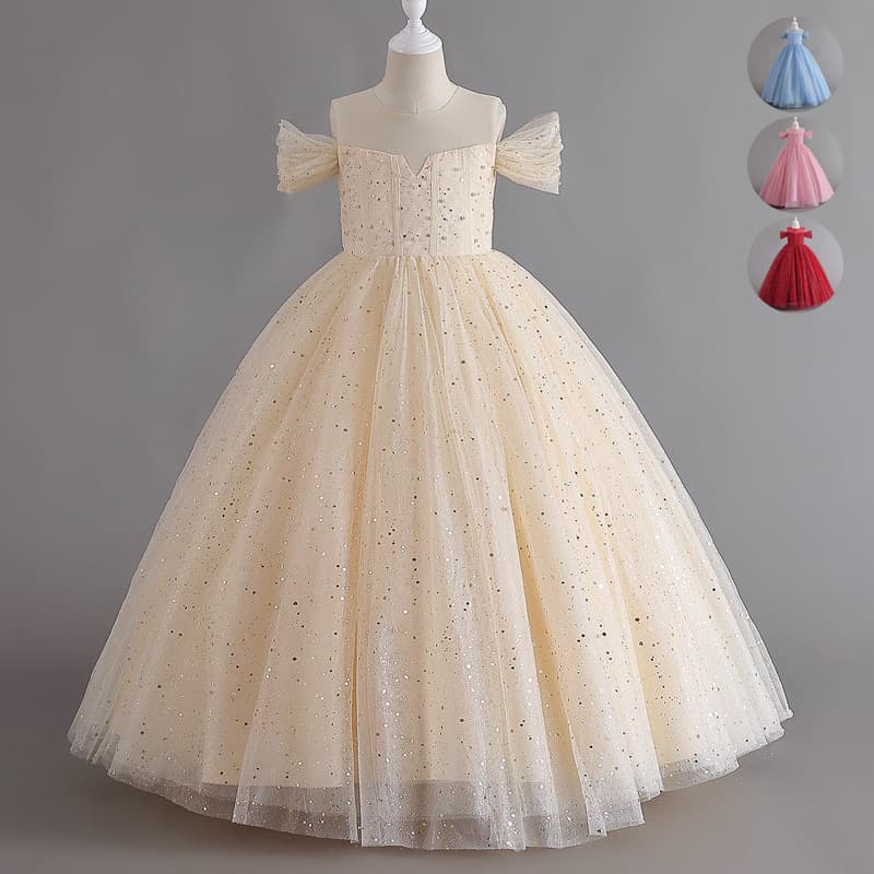Cross-border Hot-selling Children's Elegant Puffy Wedding Evening Dress Girls Wedding Holiday Performance Costume Dress Stylish