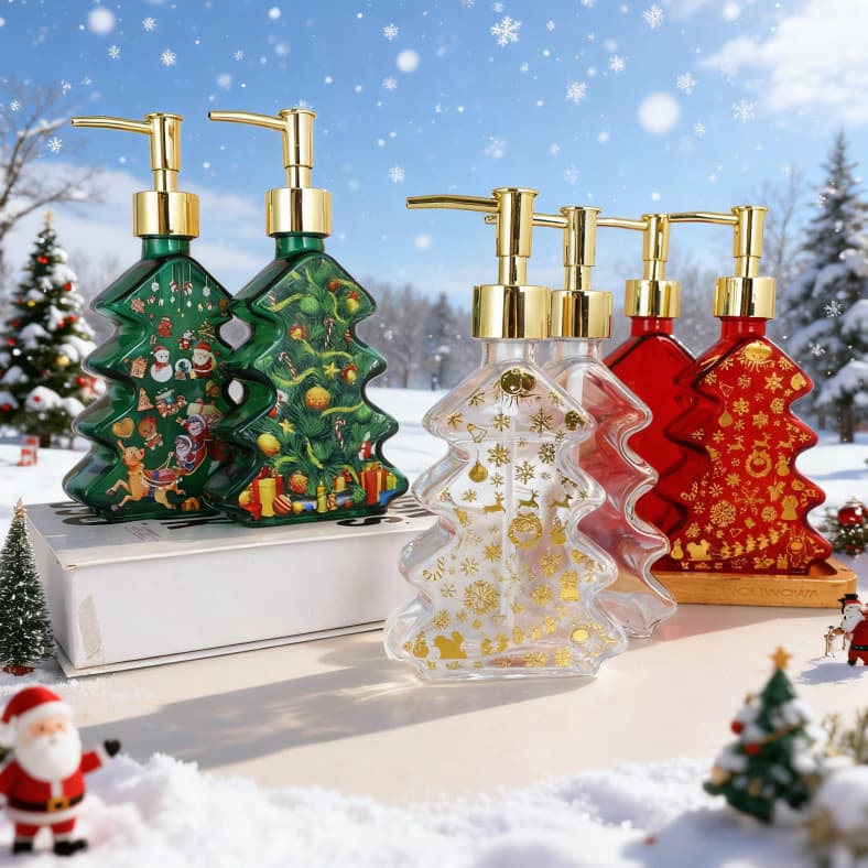 Cross-border exclusive Christmas-themed hand sanitizer bottles, glass soap bottles, irregularly shaped glass bottles, creative toiletries and shower gel bottles.