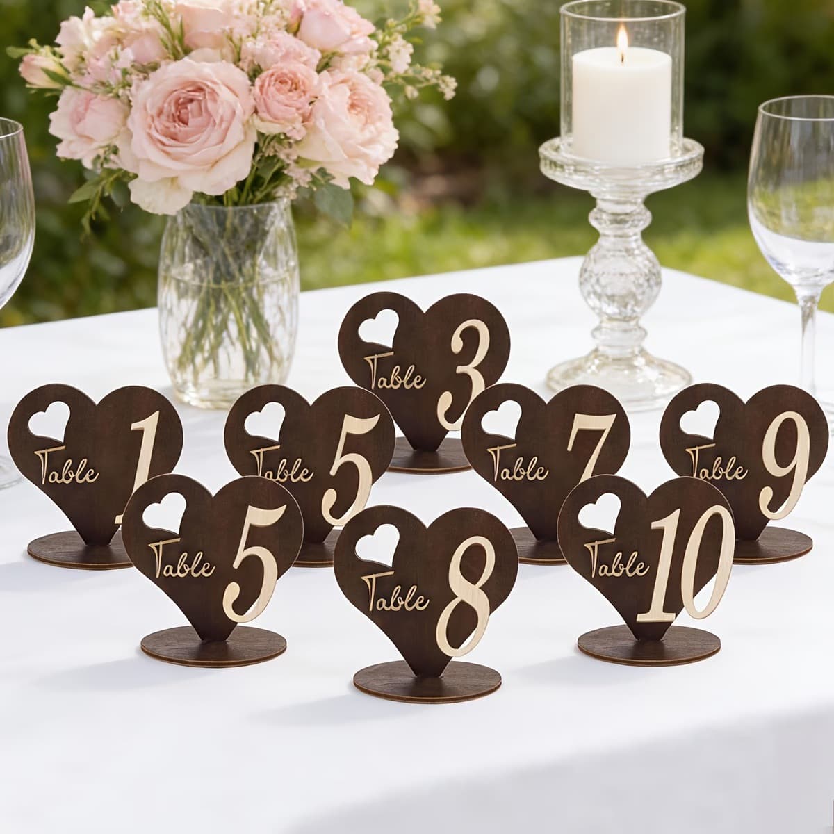 Cross-border Heart-shaped Wooden Craft Wedding Table Number Sign Double-layer Digital Table Card Wedding Banquet Seat Card Wholesale
