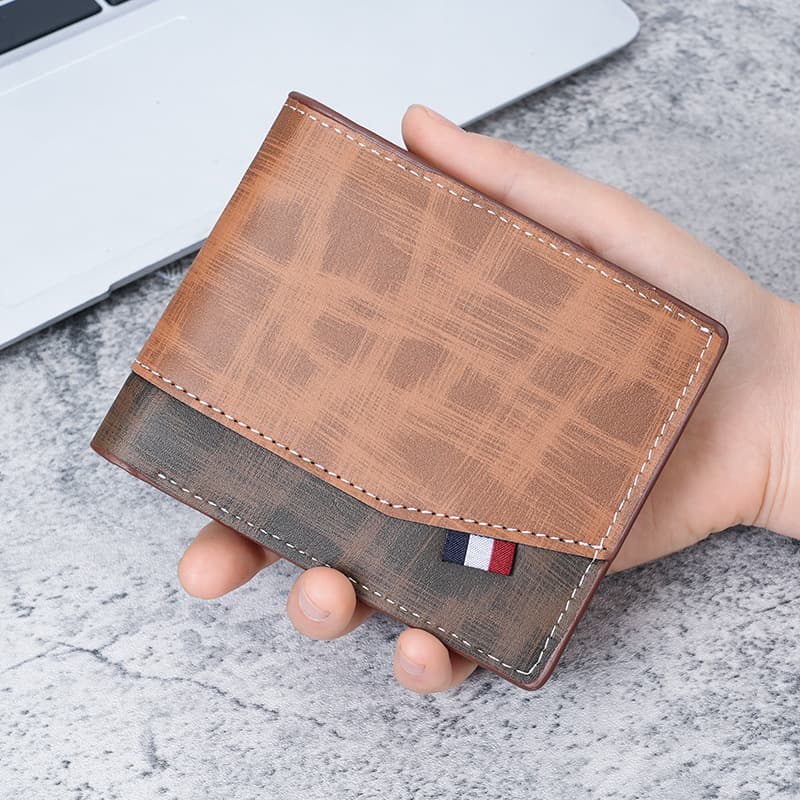 New spliced hinge men's wallet short style handsome two-in-one matte multi-card slot large capacity men's wallet multi-layer
