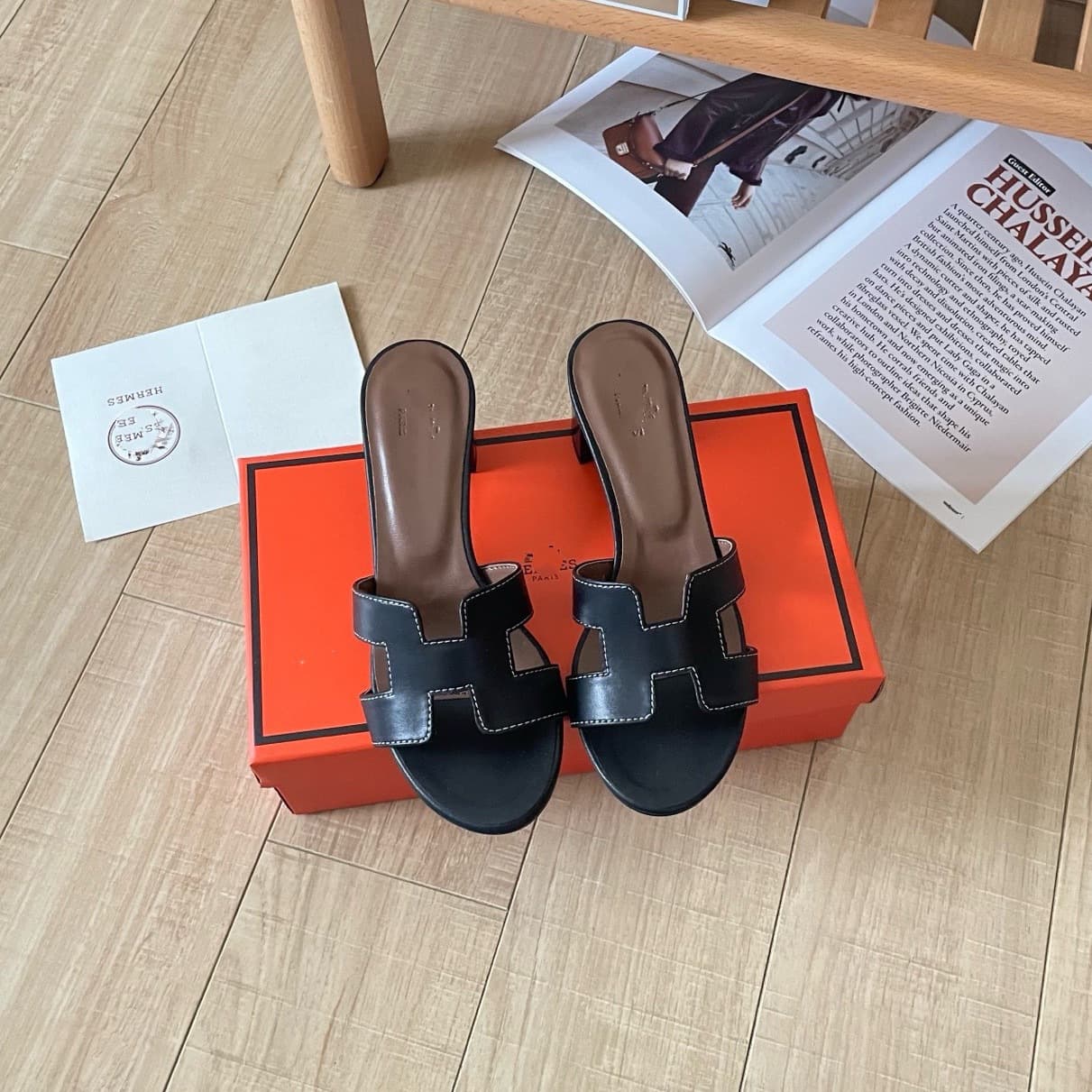 High heel slippers, versatile French-style outdoor wear, pink palm print genuine leather, chunky mid-heel sandals, one-strap slippers, export shoes