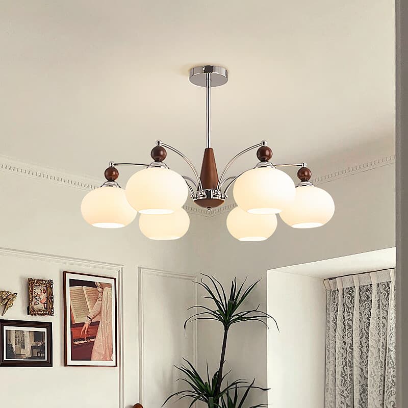 Mid-century Persimmon Chandelier Solid Wood Retro Dining Room Light French Cream Style Bedroom Bauhaus Living Room Lamp Casa Lighting