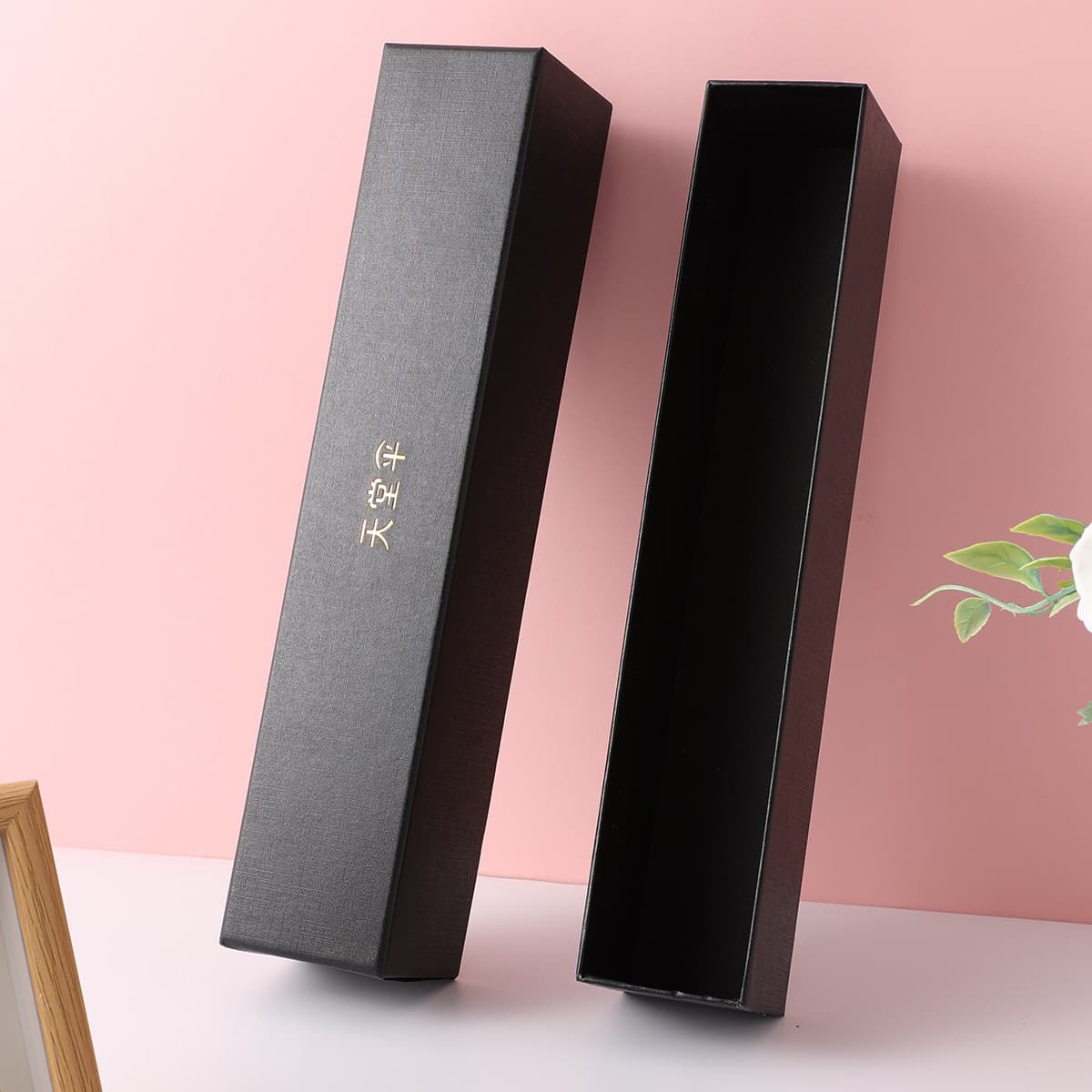 Umbrella packaging box, extra hard, in stock, small batch, rectangular, black top and bottom lid, black card with specialty paper gift box