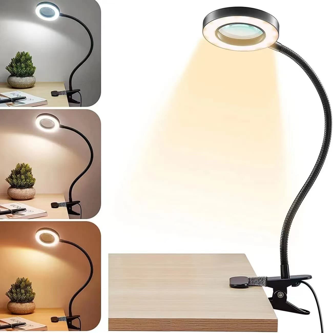 LED Magnifying Clip Lamp with Three Adjustable Colors for Study Eye Care, Beauty, and Nail Art Fill Light