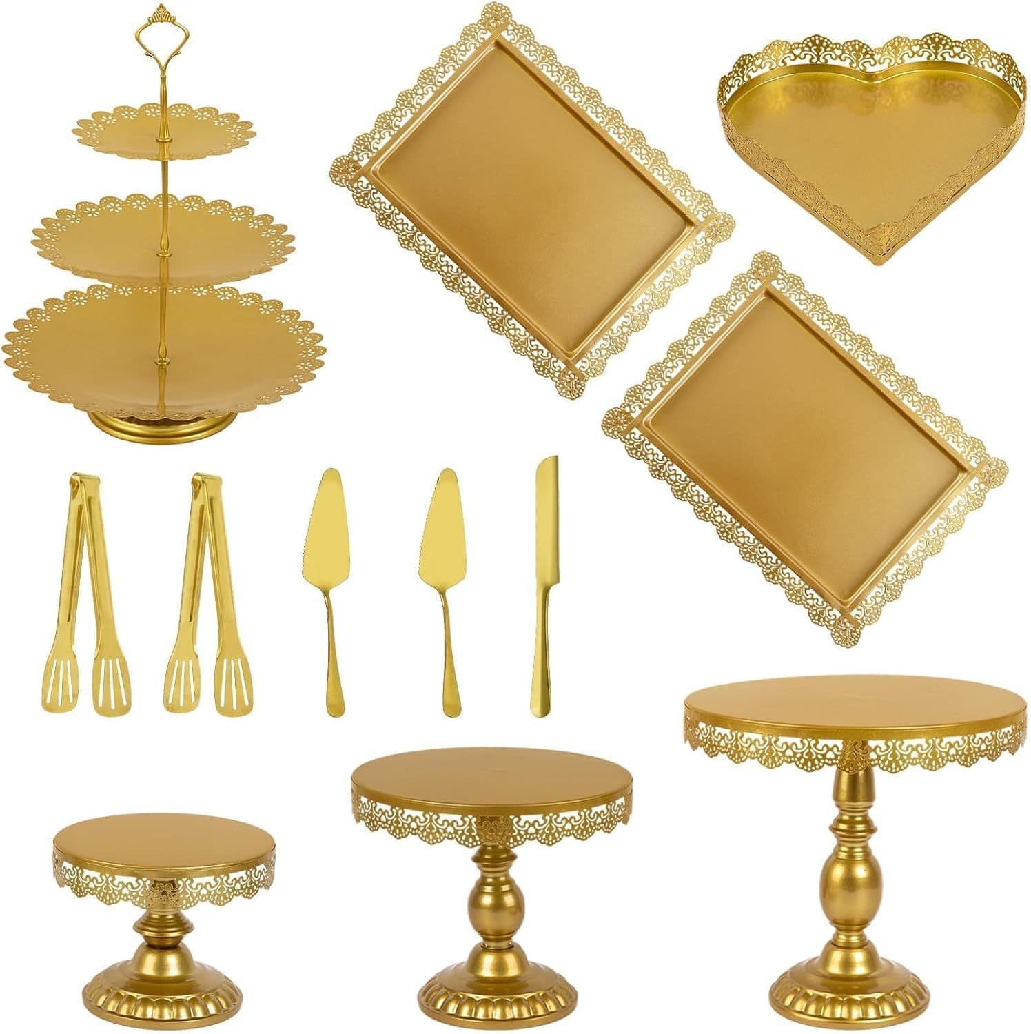 Gold Wedding Dessert Table Decoration European Cake Stand Wedding Prop Lace Cake Plate Iron Art Snack Rack
