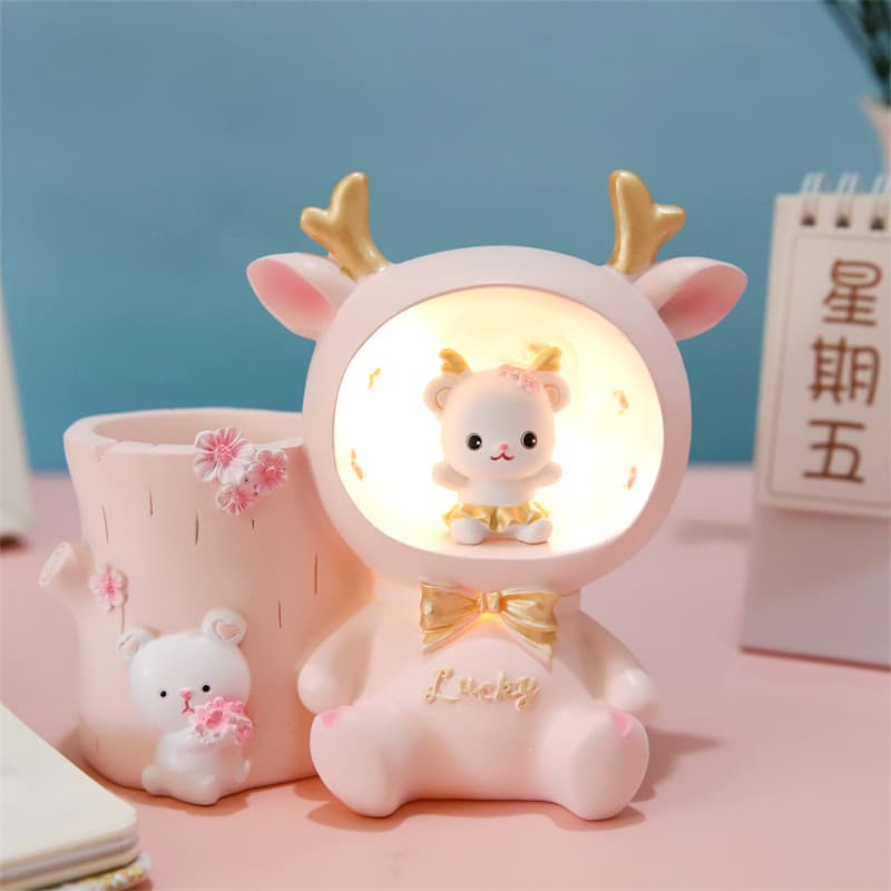 Cute Bella Rabbit Star Lamp Multi-Functional Desk Decoration Children's Bedroom Decor Resin Storage Pen Holder Creative Gift