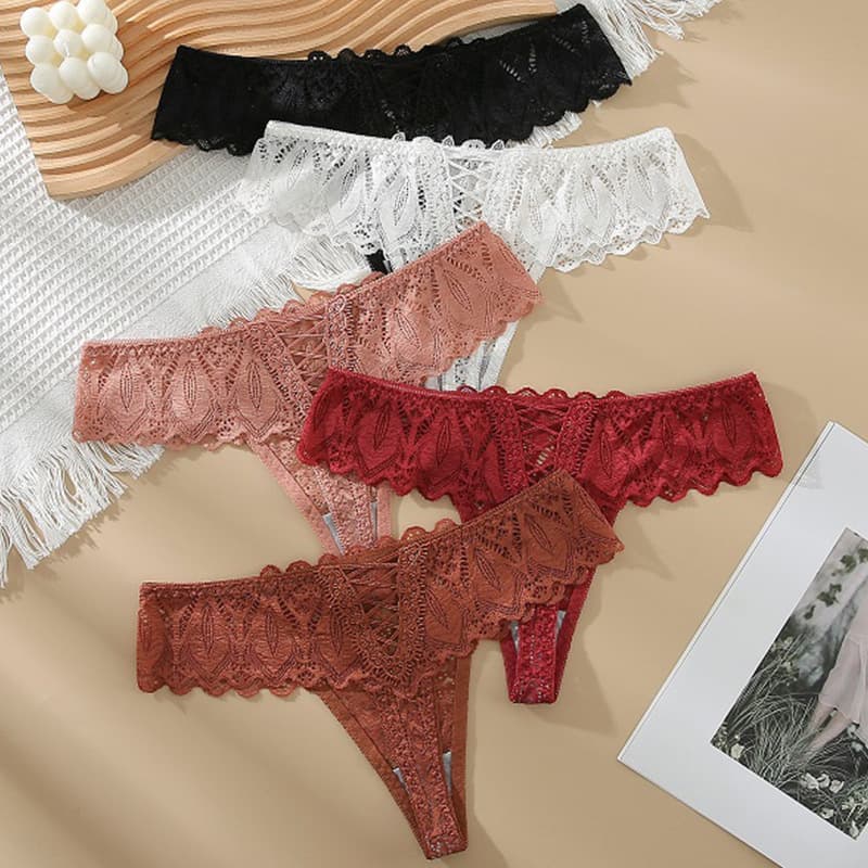 Sexy underwear for women, lace hollow transparent low-waisted T-pants, thin mesh thong, hot cross-border best-selling for women