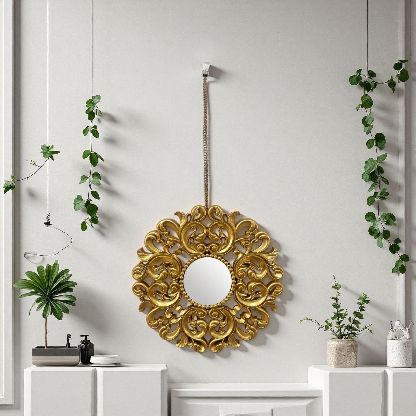 Chain-link luxury decorative mirror wall mount for entryway and living room background decoration mirror manufacturer wholesale cross-border supply