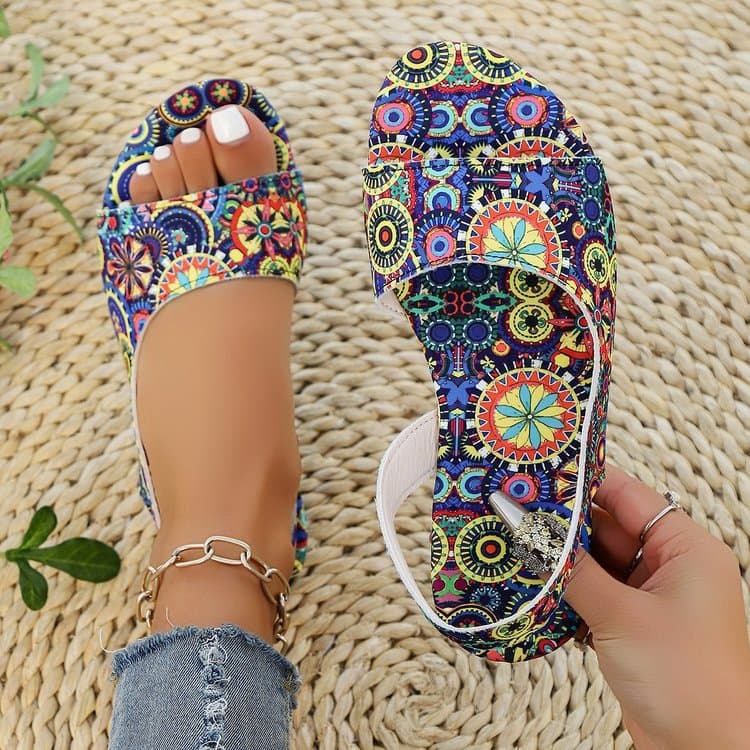 Size 43 Foreign Trade Flat Printed Sandals for Women Wish2025 New Summer Style Large Size European and American Beach Sandals Wholesale