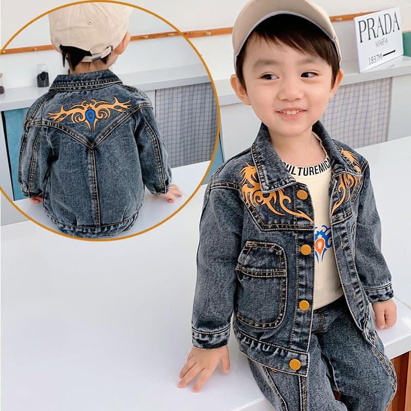 Little Boy Stylish Denim Suit Children's Boys Spring Autumn Outfit Two-Piece Set Baby Clothes Jacket Fashionable