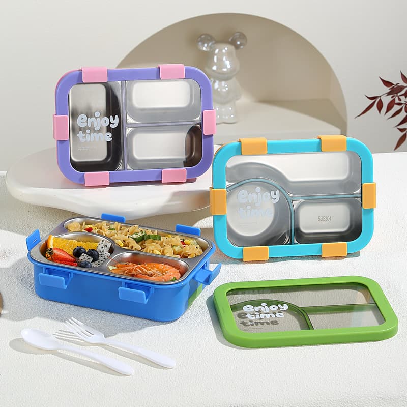 Student Lunch Box 304 Stainless Steel Bento Box with Compartments, Sealed Buckle, and Cutlery