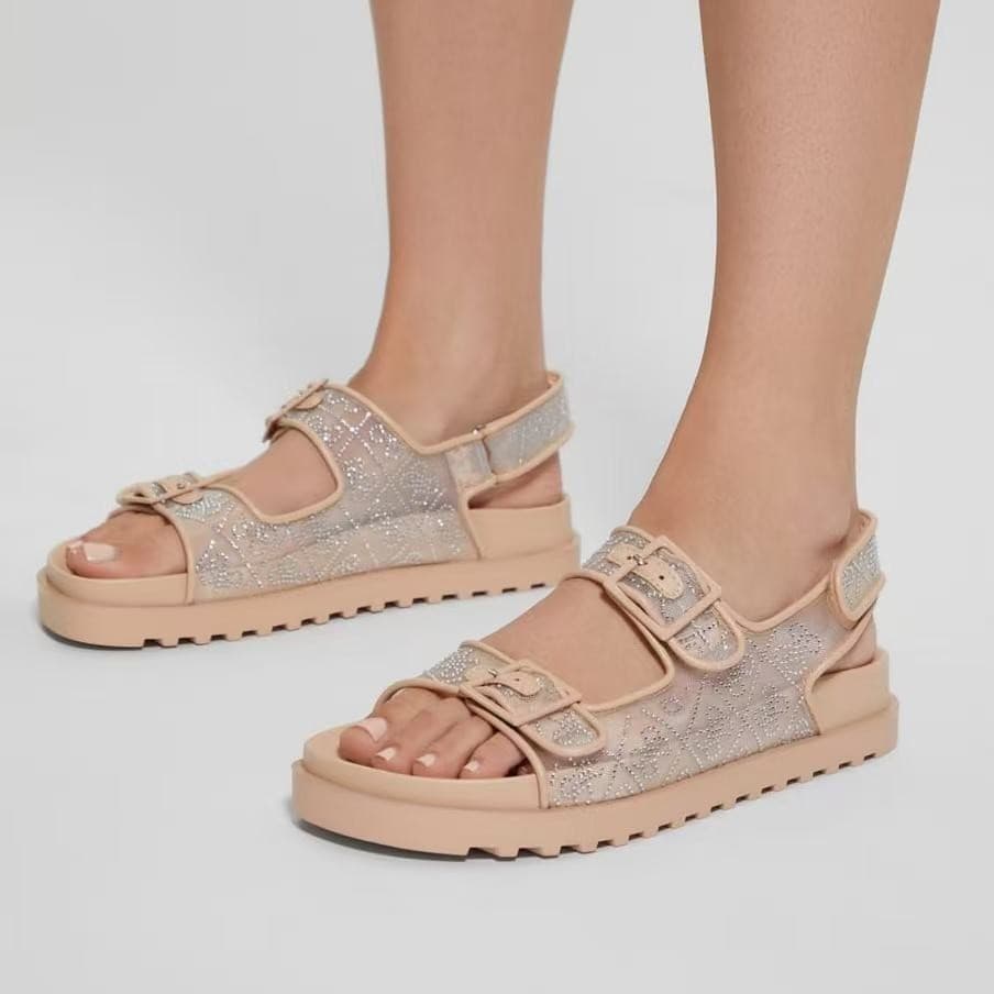 Cross-border Foreign Trade Large Size Thick-Soled Velcro Strap Fashion Large Size Mesh Hot Diamond Breathable Beach Sandals