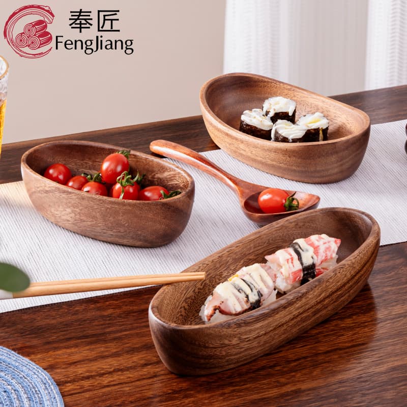 Walnut Boat-Shaped Bowl Pickle Wooden Bowl Handcrafted Creative Dessert Fruit Plate Home Vintage Tableware Fruit Salad Bowl