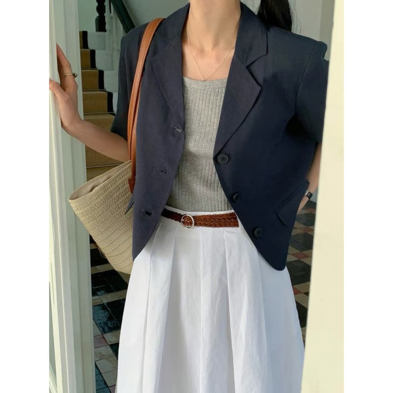 Sweet temperament lapel single-breasted buttoned loose casual versatile short-sleeved blazer for women