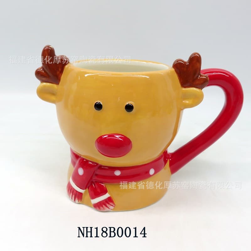 Creative 3D Mug for Export Christmas Reindeer Coffee Cup Christmas Hand-Painted Ceramic Cup Gift Cup