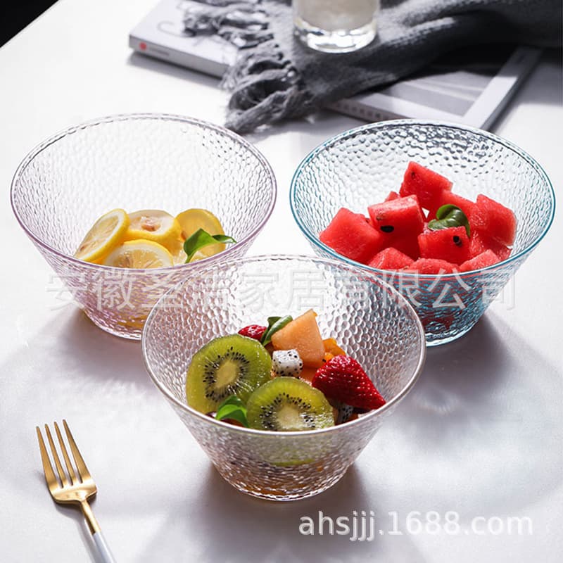 Fashion simple kitchen glass salad bowl cooking bowl hammer mesh pattern glass salad bowl factory Source spot wholesale