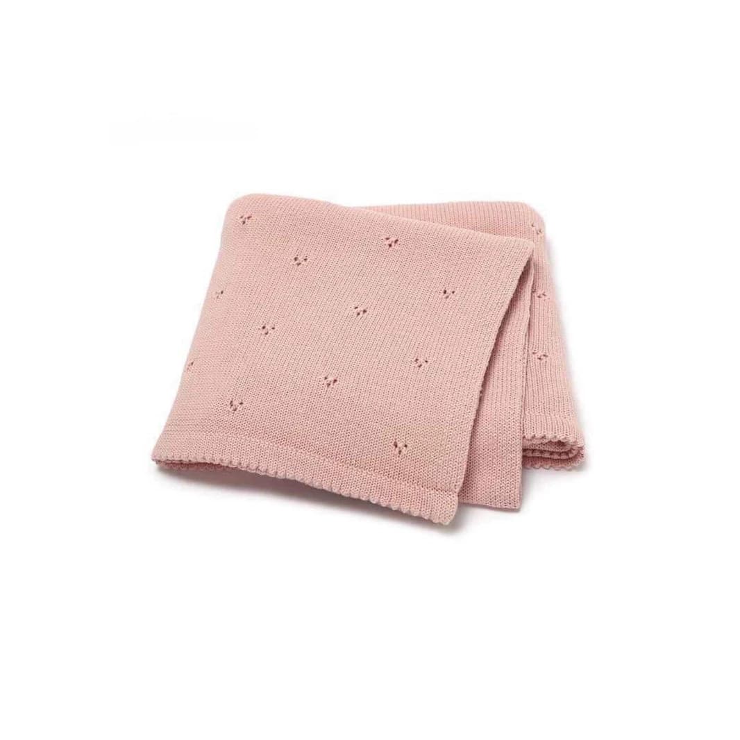 Cross-border trade pure cotton knitted baby blanket with eyelet design, breathable swaddle for newborns, windproof stroller cover