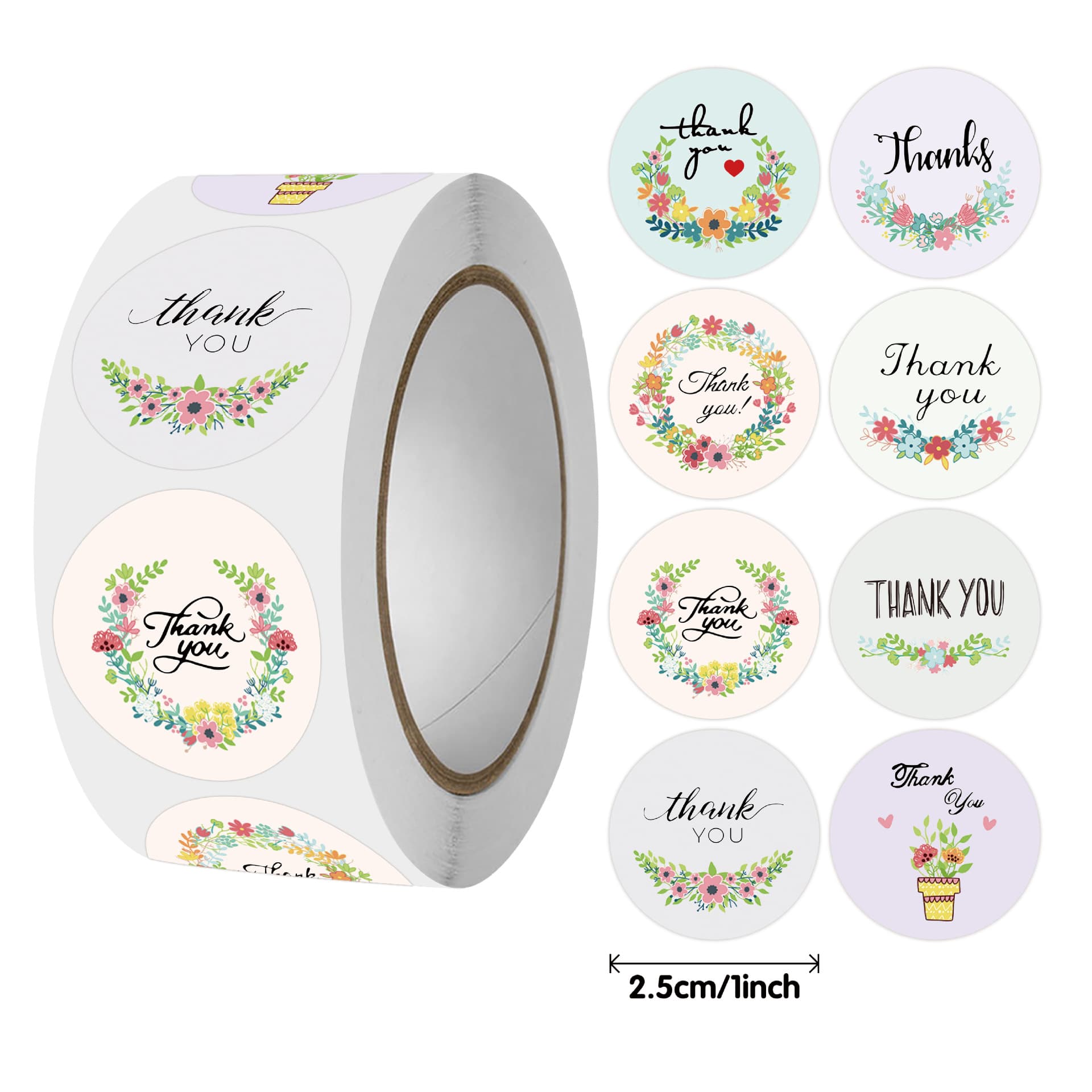 Export Round Roll Thank You Sticker Handmade Floral Decorative Label Holiday Gift Packaging Thank You Seal