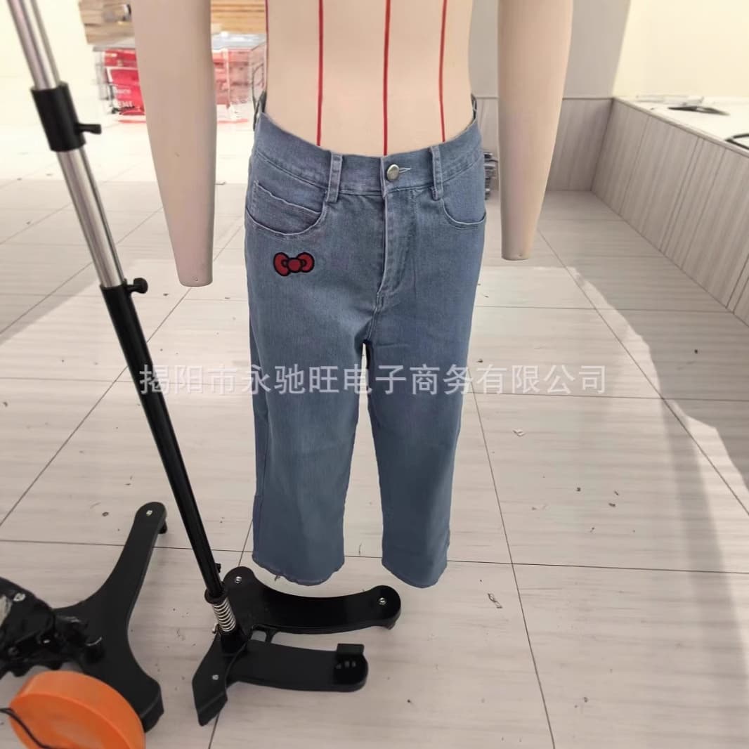 Fashionable American summer new Hong Kong style straight jeans spring American retro washed drape casual pants for women