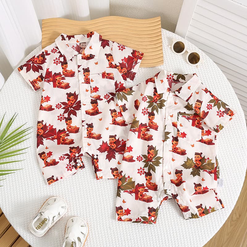 Baby clothes, summer jumpsuits, men's and women's baby short-sleeved rompers, fashionable and handsome shirts, outdoor clothes for summer