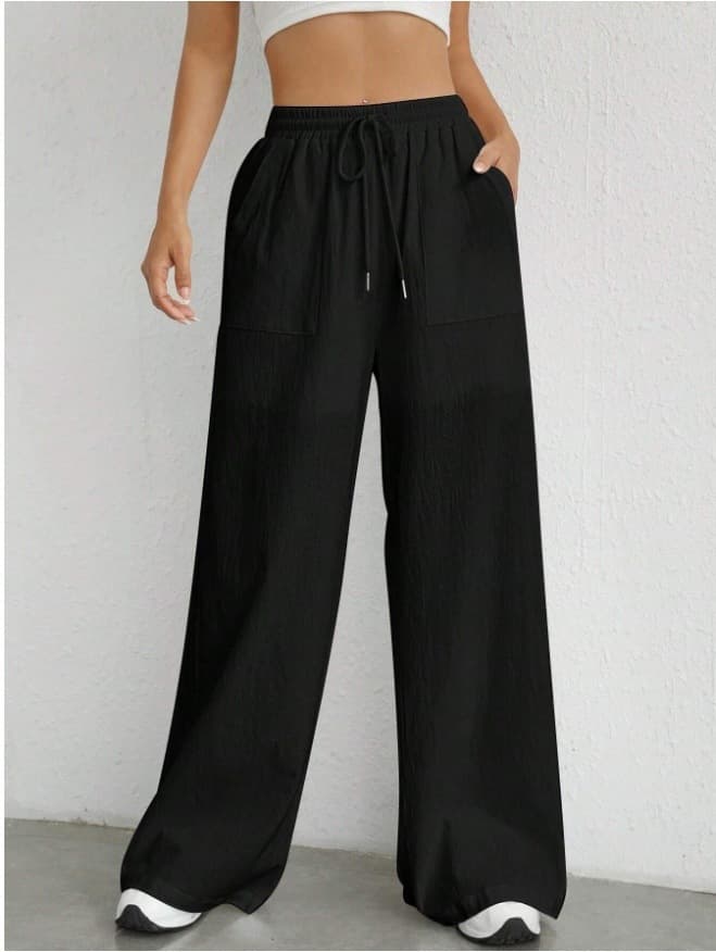 2026 New Irregular Casual Solid Drawstring Straight Flared Pants with Pockets for Women, Export to Europe and America