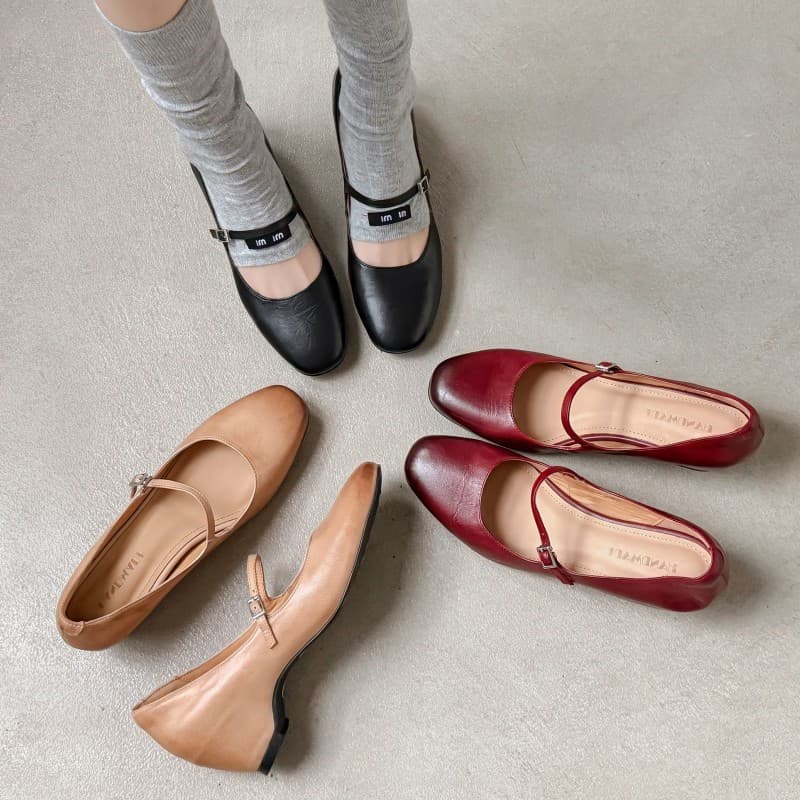 2026 New Style Washed Leather Round-Toe Retro Single-Strap Hidden Heel Mary Jane Shoes with 4.5cm Inner Height Increase