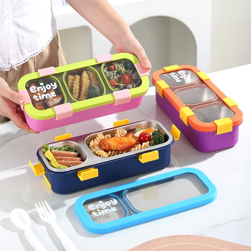 Segmented Rectangular Stainless Steel Insulated Lunch Box for Students and Office Workers, with Lid and Sealed Design