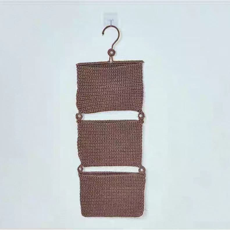 Three-layer handwoven tapestry, multi-layer storage hanging bag/mesh pouch suitable for bedrooms and living rooms.