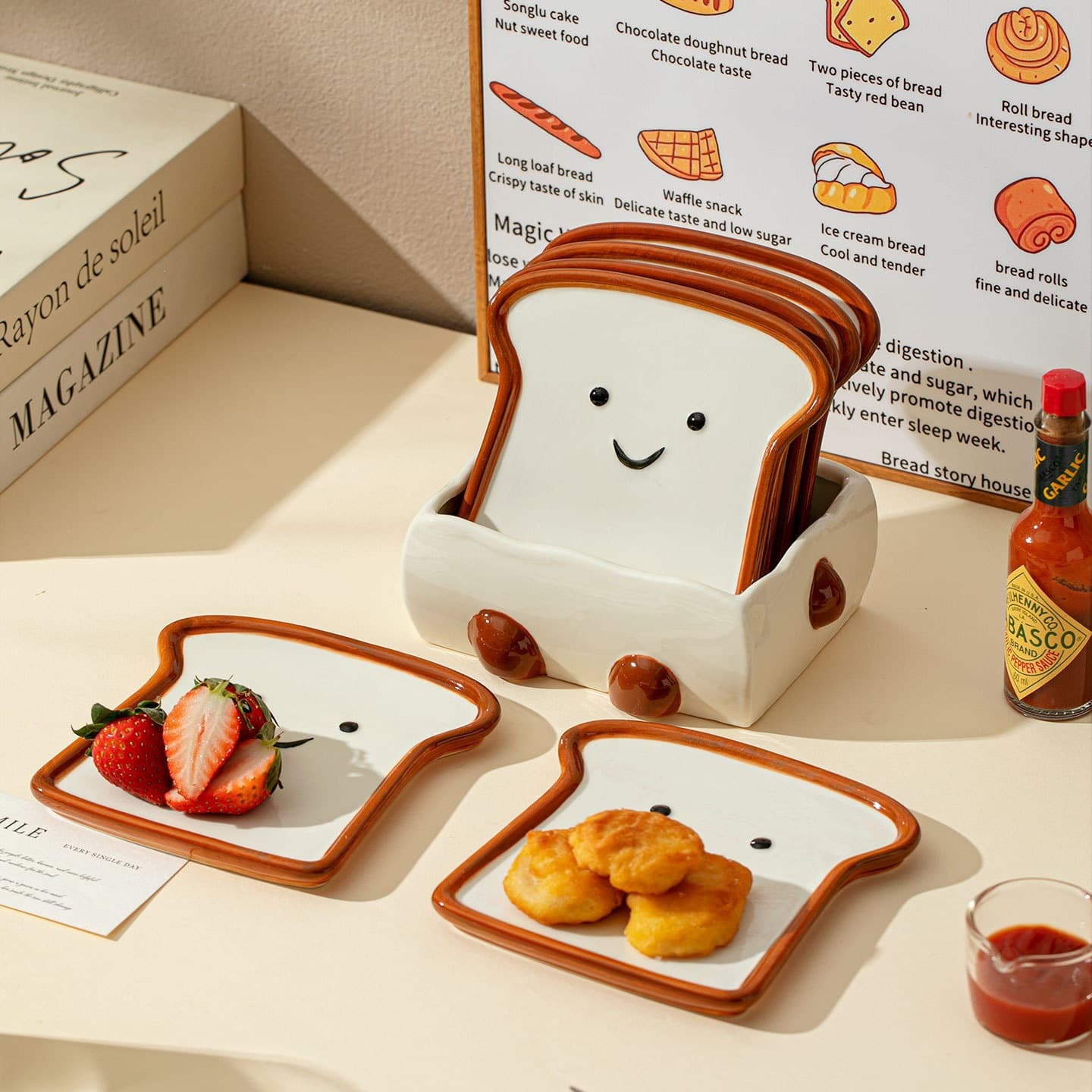 Cross-border Ins Creative Bread-Shaped Ceramic Dish Cute Cartoon Small Dish Bone Dish Breakfast Dish