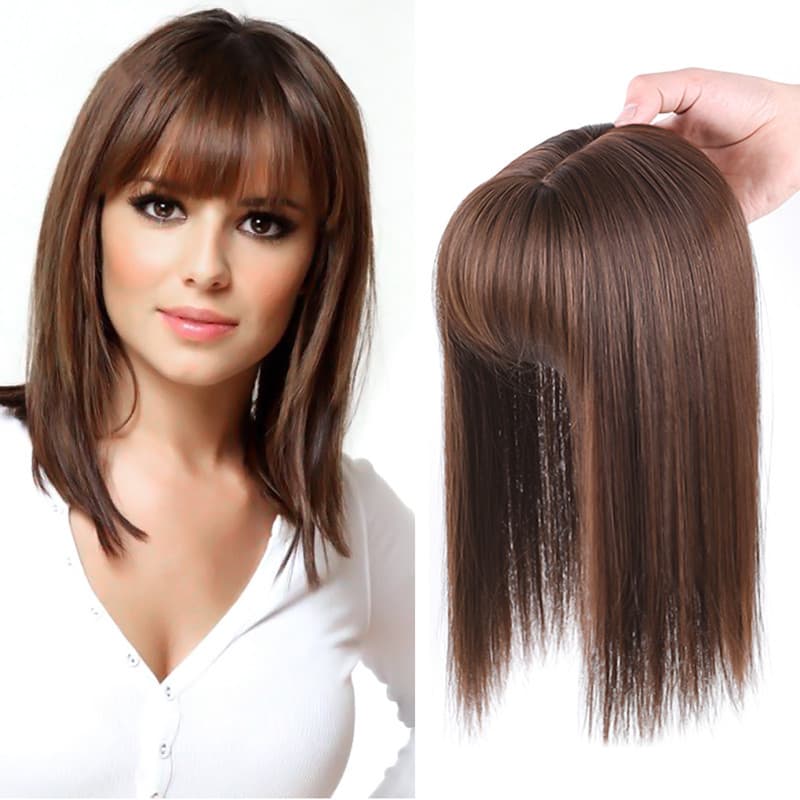 Natural Long Straight Hair Wig Piece for Women Airy Bangs Top Piece Hair Extension Block Cover Grey Hair One Piece Style
