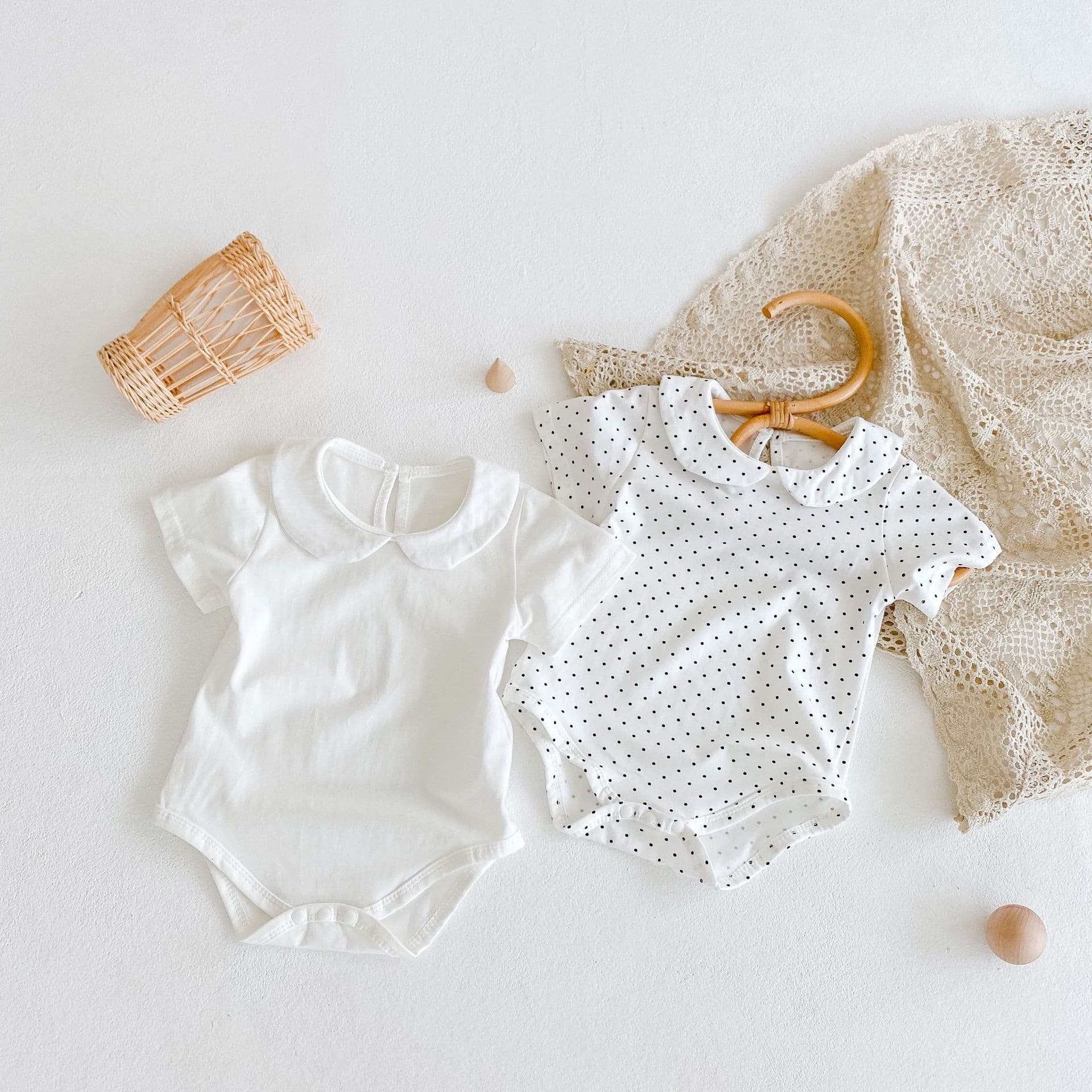 INS 2025 Summer New Arrival Baby Infant Toddler Girls Polka Dot Doll Collar Romper Jumpsuit Crawling Suit