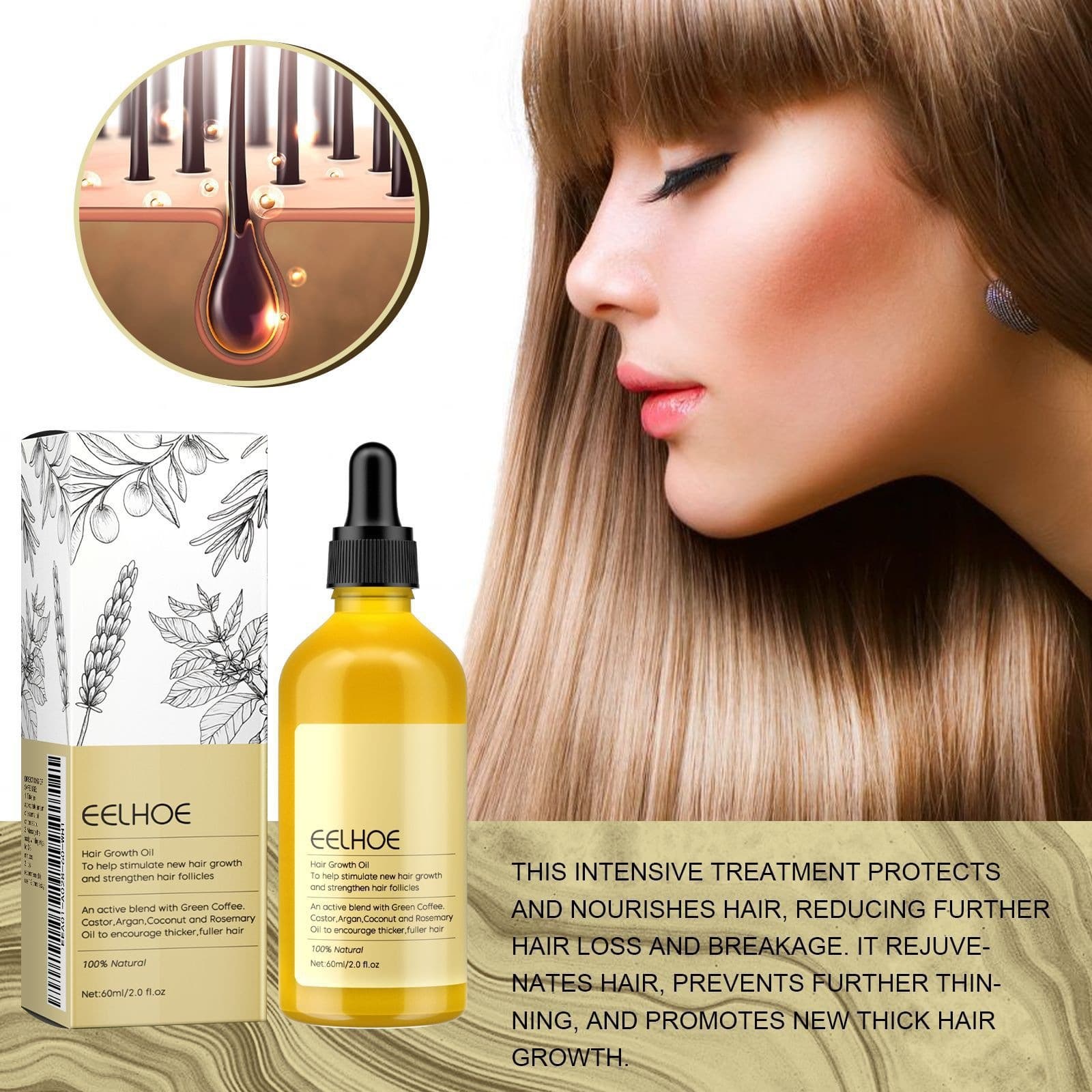 EELHOE Rosemary Hair Oil - Nourishing, Smoothing, Gentle Care for Shiny Hair