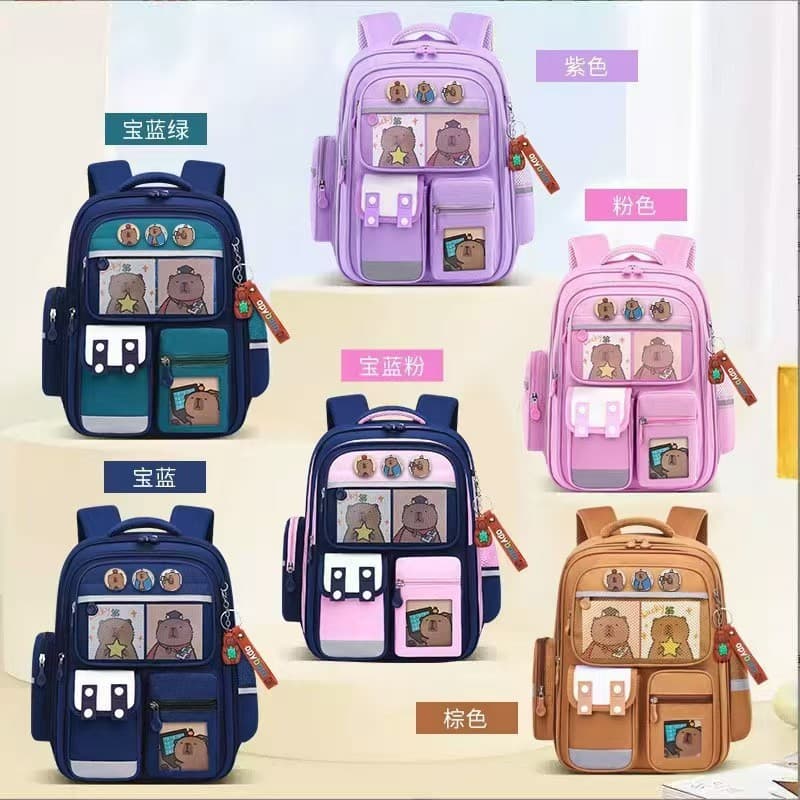 Capybara Elementary School Backpack for Girls Lightweight Ergonomic Spine Protection Large Capacity Kids Double Shoulder Bag Grades 1-6 Wholesale