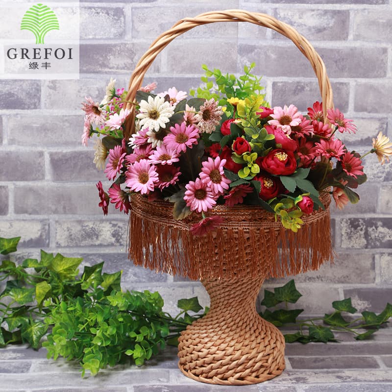 Daiyu Burying Flowers basket round fresh flower rattan woven handheld basket, wedding prop willow woven performance flower girl hotel club decoration
