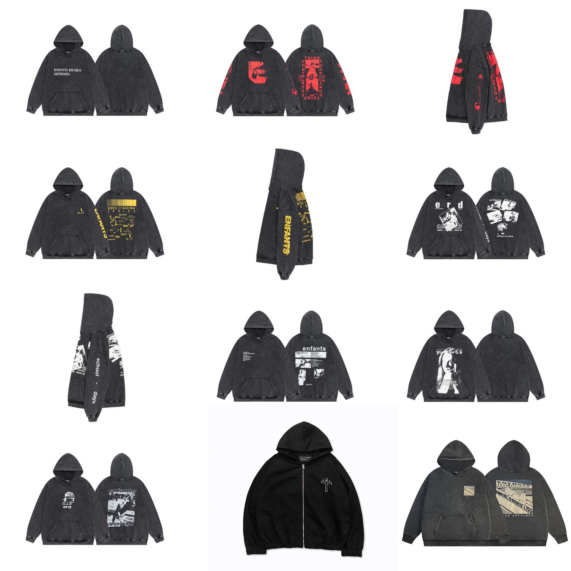 Cross-border wholesale new washed vintage short-sleeved hooded cardigan sweatshirt ERD melancholic rich second generation loose fit trendy