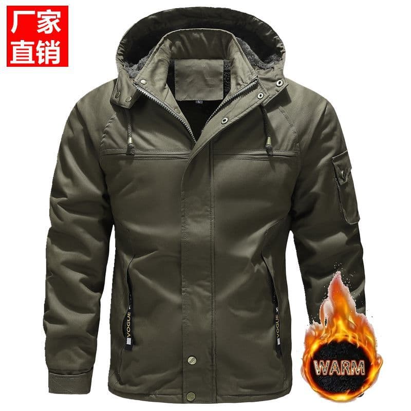 European Size Amazon Winter Youth Cotton Coat for Men, Mid-Length Washed Cotton Thickened Large Outerwear Cotton Jacket Trendy Workwear