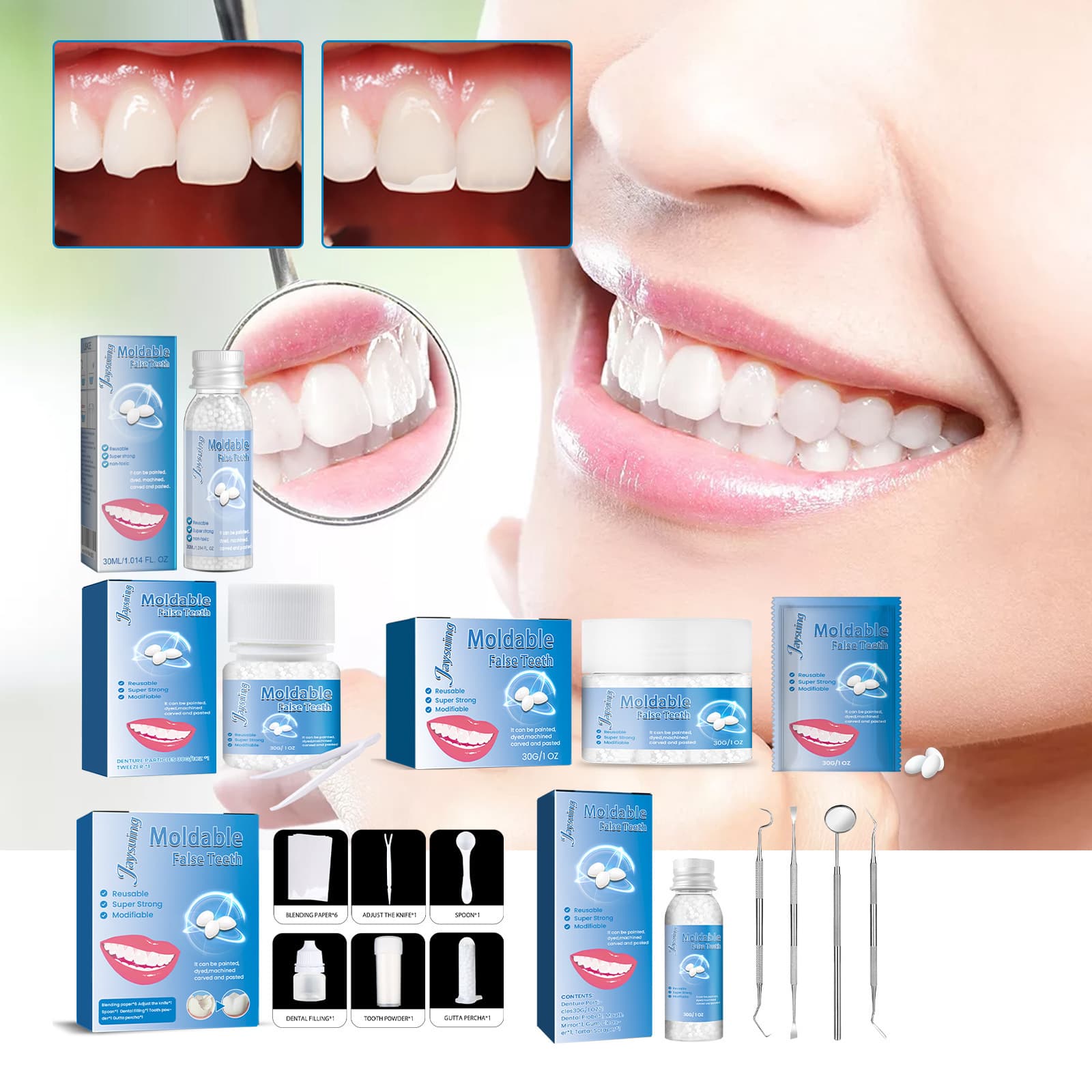 Jaysuing Shaping Dental Gel Series Halloween Makeup Tooth Modification False Teeth Fill Gaps and Cavities Cross-border