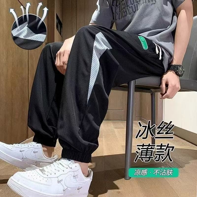Junior high school students casual pants men's breathable youth loose summer new pants ice silk thin sports pants middle school students
