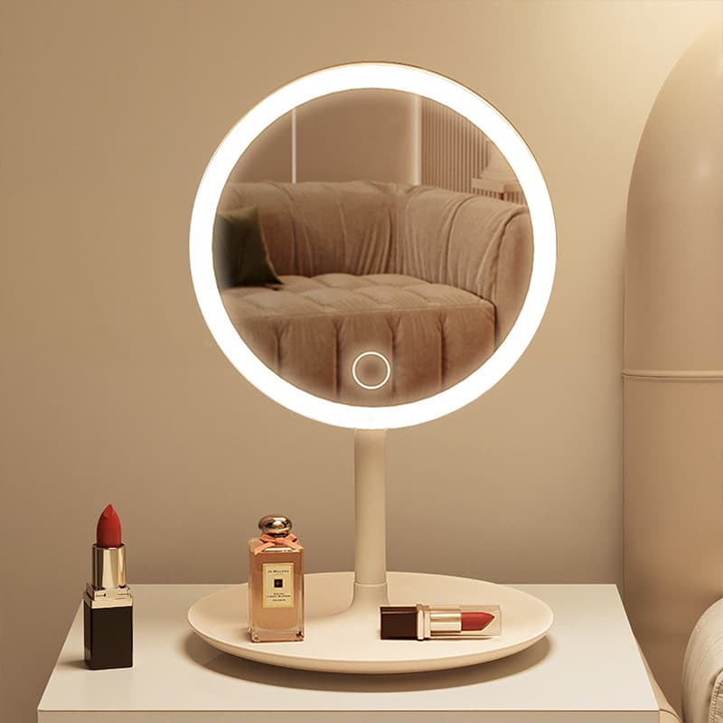 LED Makeup Mirror with Light Desktop Women's Illuminated Small Mirror Student Dormitory Desk Ins Portable Small Round Vanity Mirror