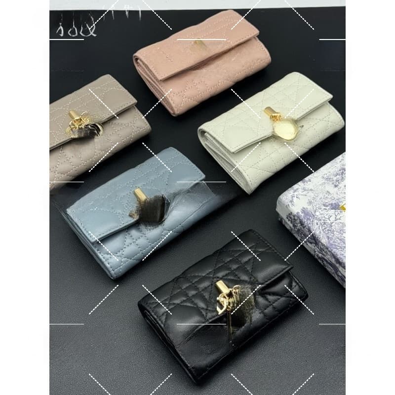 2025 D-House New Genuine Leather Letter Wallet Fashionable Versatile Coin Purse Diamond Quilted Multi-Functional Simple