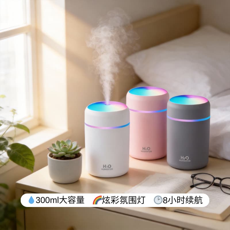 Mini Desktop Air Humidifier with Office Atmosphere Light, Desktop Timer, Portable Spray, Car Mini Cross-Border