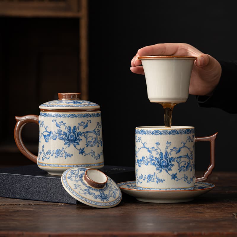 Beige Ruyao Fanhua Office Cup Mug with Lid Ceramic Tea Cup Drinking Cup Gift Box Business Gift