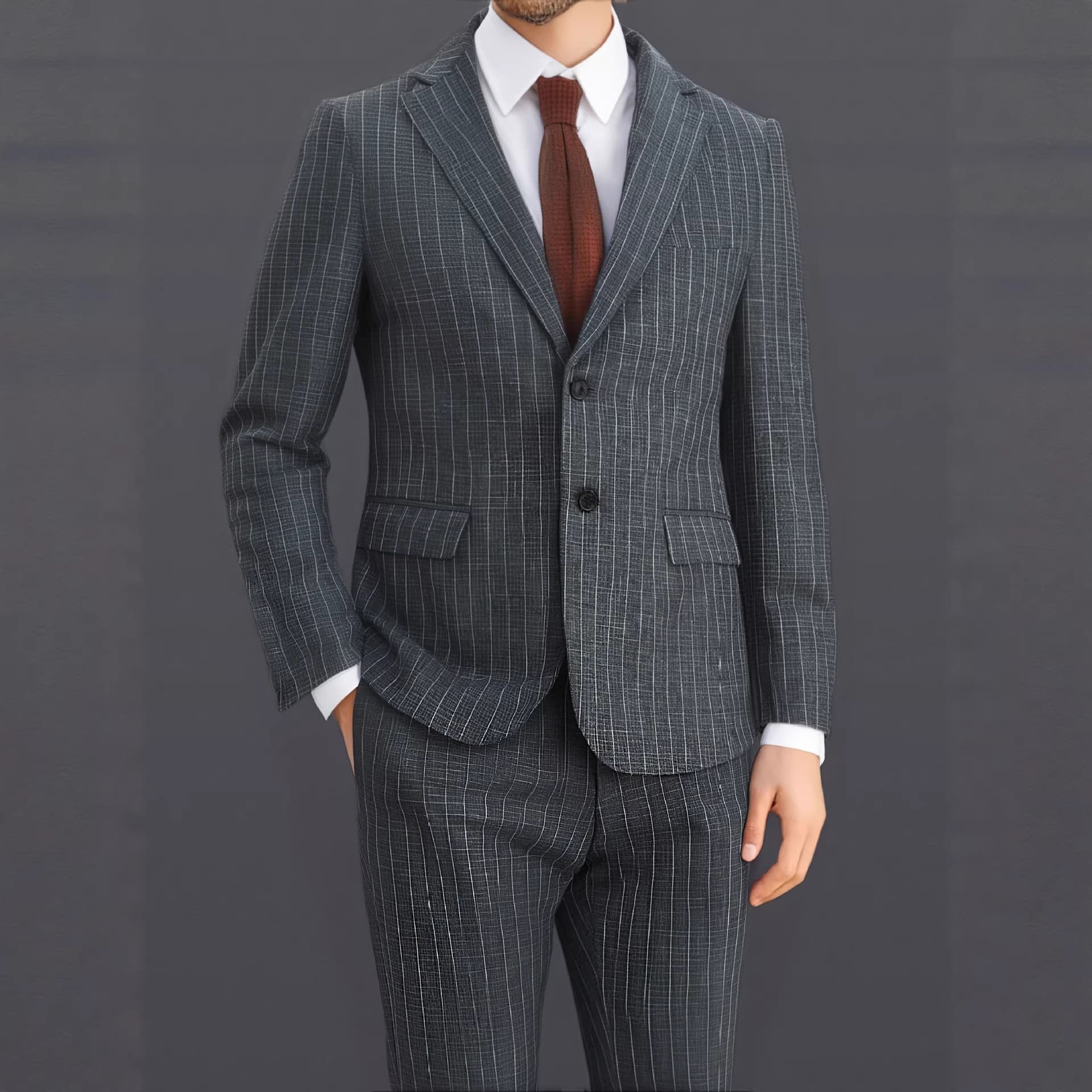 High-End Fashion Groom's Suit Set, Men's Two-Piece Striped Suit, Korean Style Slim-Fit Workwear, Wedding Attire